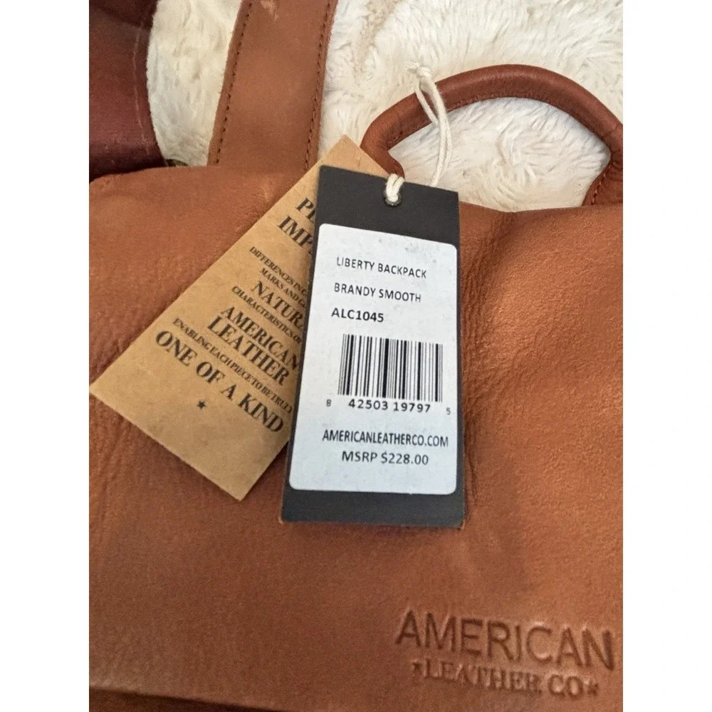 AMERICAN LEATHER Liberty Backpack In Brandy Smooth MSRP $228.00 NWT - Picture 2 of 12